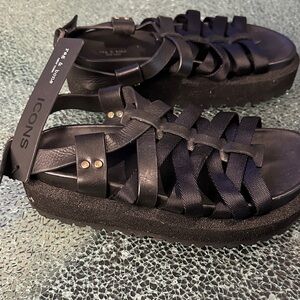 ICON Black Platform Strappy Woven Sandals